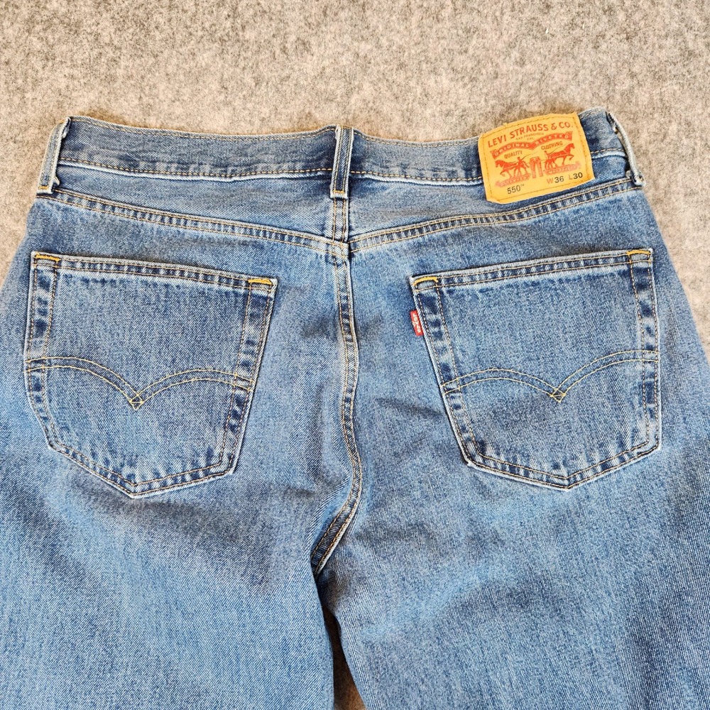 Levis 550 Lot 3 Relaxed Fit Jeans Men 36x30 Blue Tapered Leg Denim Casual Zip - Picture 13 of 16